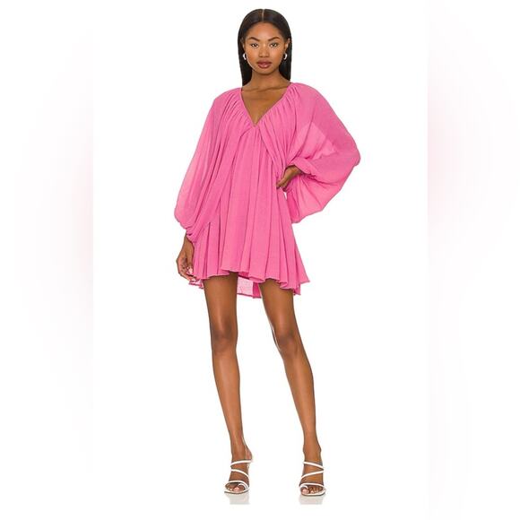 TULAROSA Nola Mini Dress In Ibis Rose Balloon Sleeve Babydoll Style Size S NWT - Picture 1 of 14